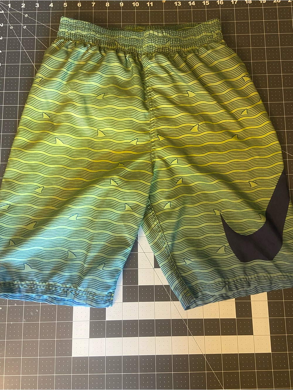 Nike Yellow-Green Gradient Swim Shorts with Black Swoosh Accent